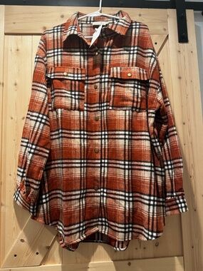 Rust Plaid Button-Up Shacket
